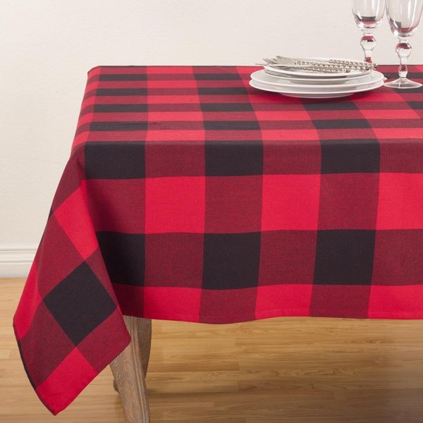 Saro Lifestyle SARO  70 in. Square Buffalo Plaid Check Pattern Design Cotton Tablecloth  Red 9025.R70S